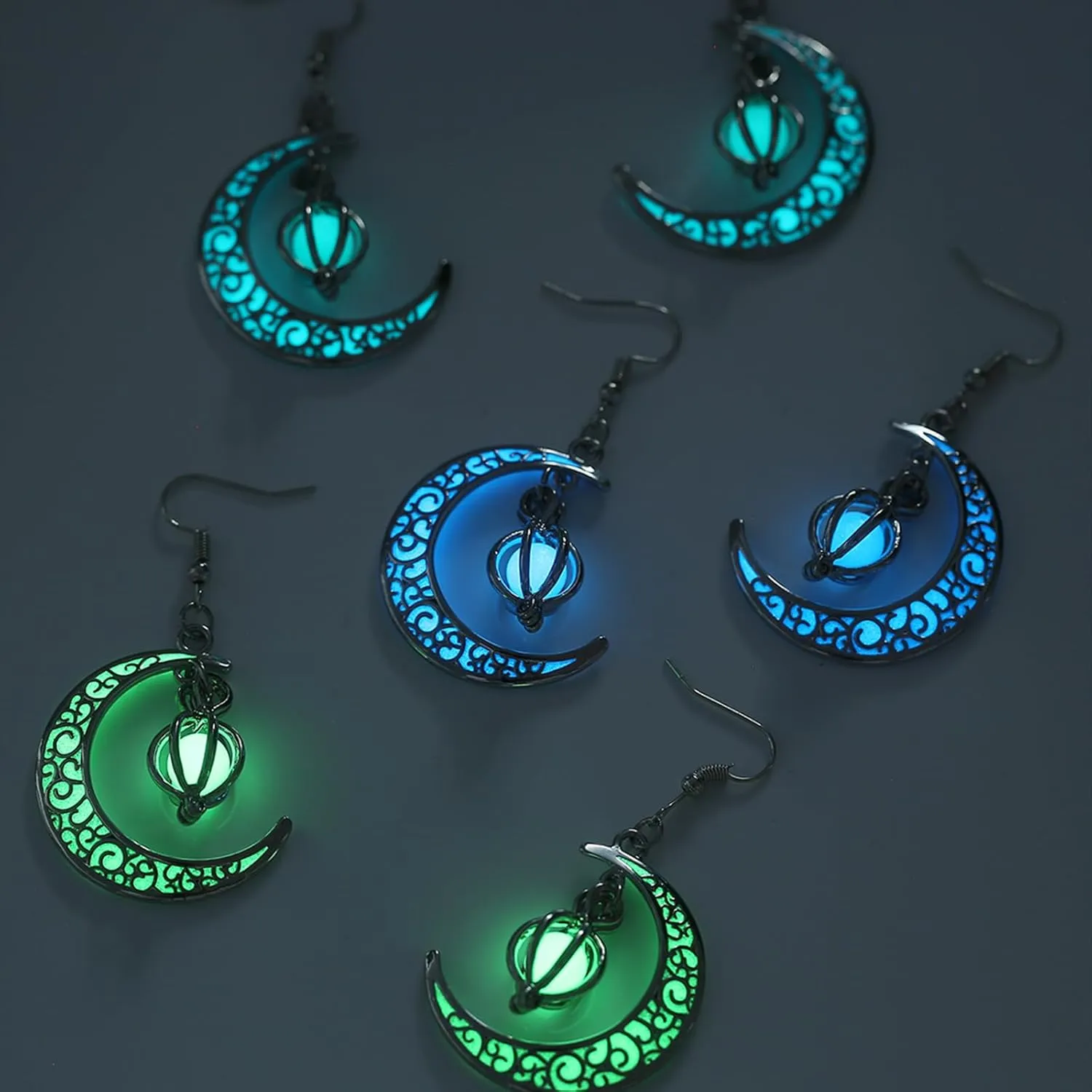 EEQQBZ Glow in The Dark Silver Crescent Moon Earrings - Glowing Blue Moon Charm - Magical Fantasy Fairy Glowing Earrings - Glow Jewelry