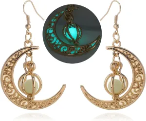 EEQQBZ Glow in The Dark Silver Crescent Moon Earrings - Glowing Blue Moon Charm - Magical Fantasy Fairy Glowing Earrings - Glow Jewelry