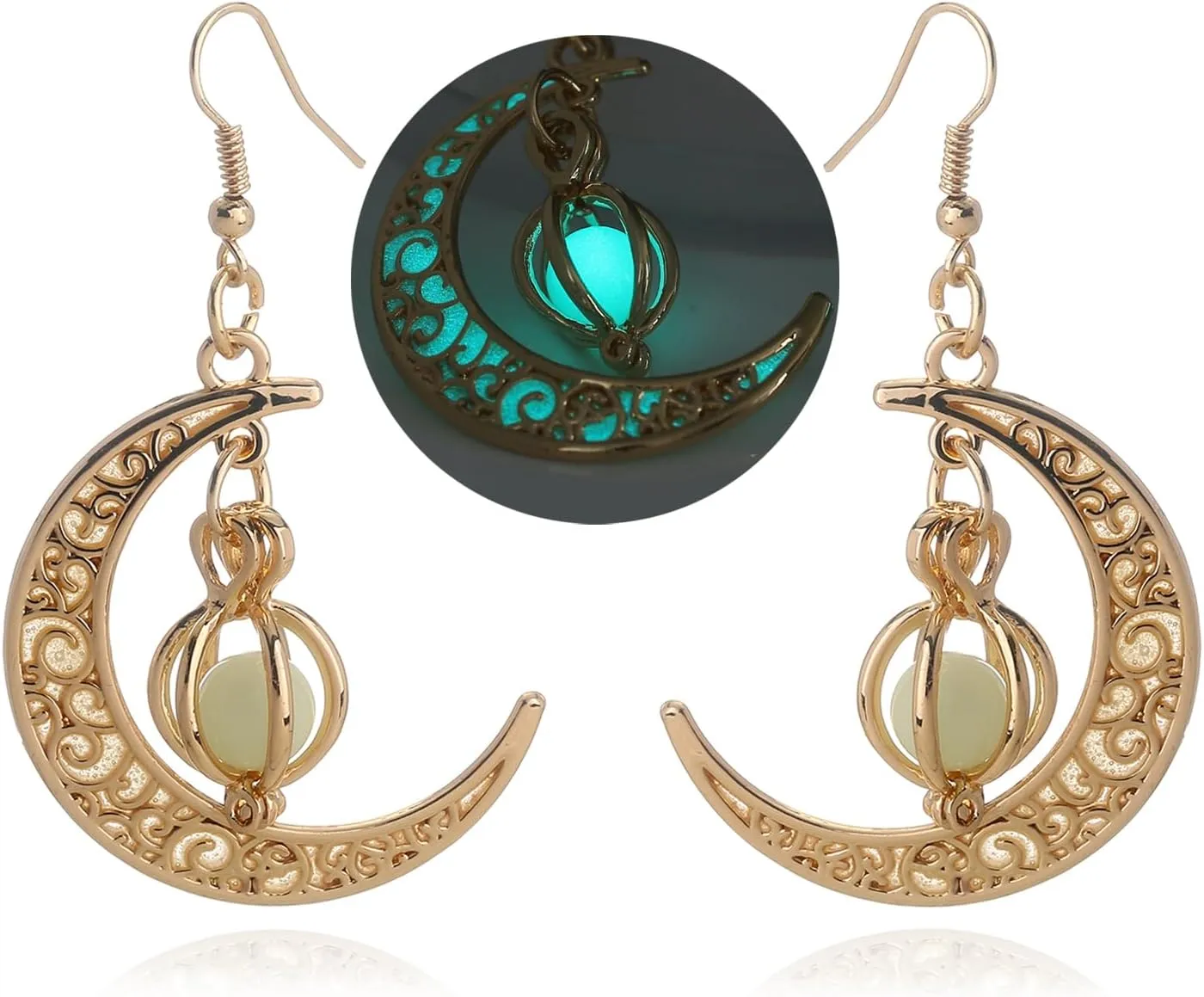 EEQQBZ Glow in The Dark Silver Crescent Moon Earrings - Glowing Blue Moon Charm - Magical Fantasy Fairy Glowing Earrings - Glow Jewelry
