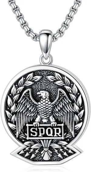 EIDERBO Eagles Necklace for Men Women S925 Sterling Silver SPQR Pendant Rome Eagles Necklace Jewelry Gifts for Birthday Christmas