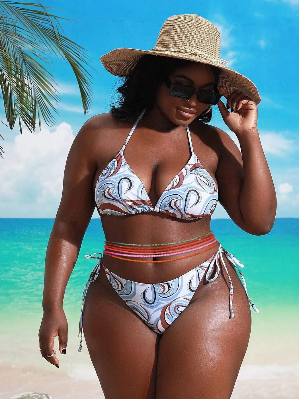 ELABEST 50inch Plus Size African Waist Beads Belly Chain Non-Stretching Tie-on Bead Jewelry Accessories for Women and Girls