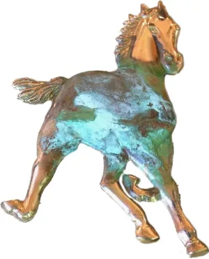 Elaine Coyne Collectible Artwear Verdigris Patina Brass Large Galloping Horse Pin - USA Made