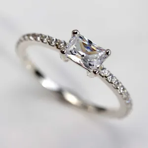 Emerald Cut East-West Basket Pave Engagement Ring