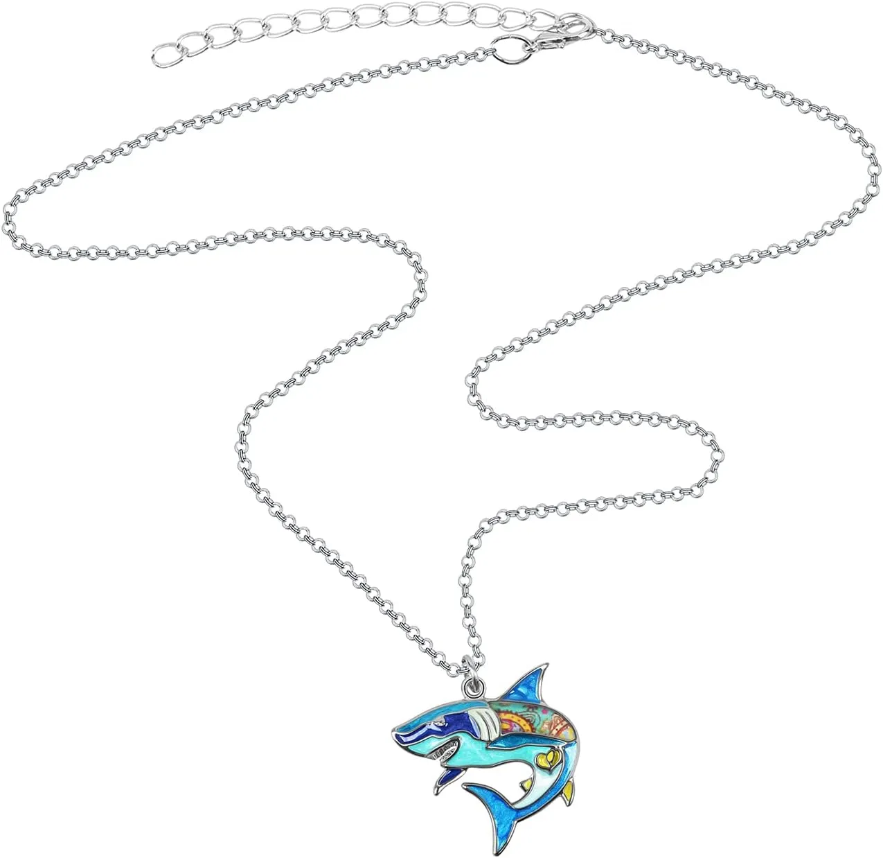 Enamel Alloy Shark Necklace Sea Animal Pendant Ocean Summer Jewelry for Women Birhtday Party Gifts