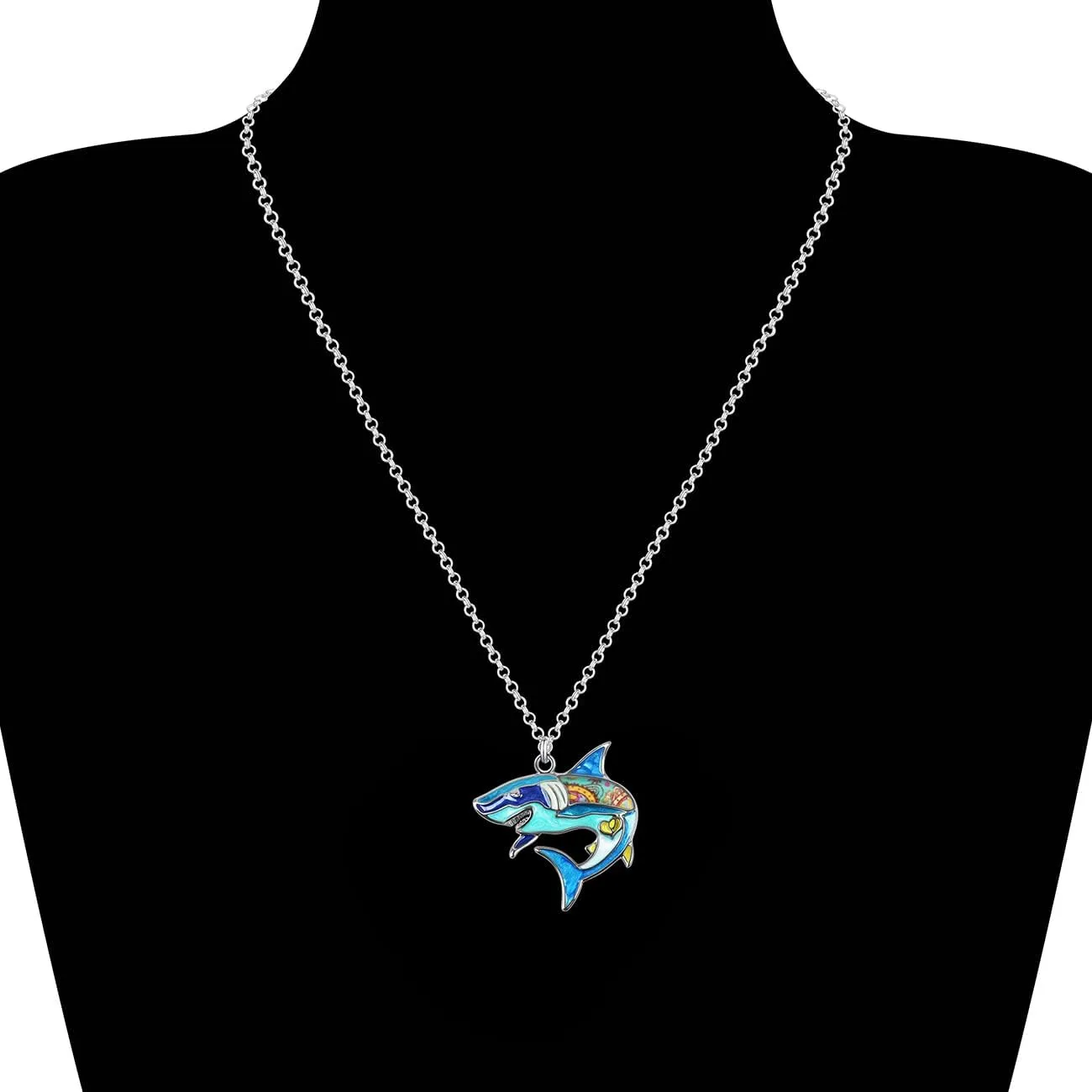 Enamel Alloy Shark Necklace Sea Animal Pendant Ocean Summer Jewelry for Women Birhtday Party Gifts