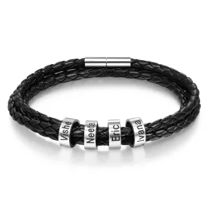 Engraved Men Bracelet - Father Day Bracelet, Gift for Dad with Kids Names, Black Bracelet for Dad