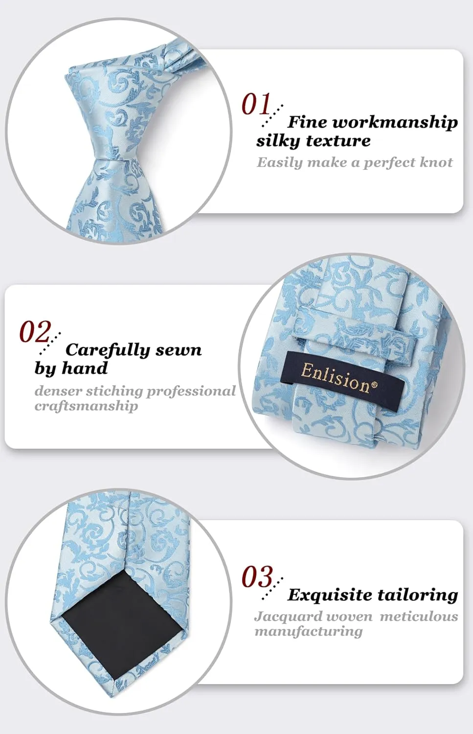 Enlision Ties for Men Paisley Tie and Pocket Square Cufflinks Set Classic Woven Floral Mens Necktie Handkerchief for Wedding