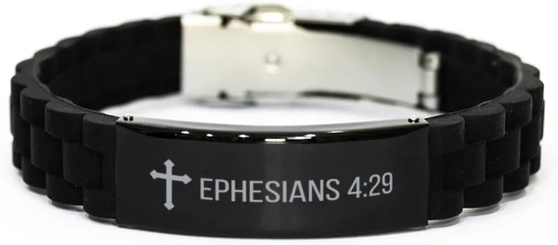 Ephesians 4:29 Black Glidelock Bracelet Bible Verse Ephesians 4:29 Religious Jewelry Engraved for Women Men Personalized Ephesians 4:29 Inspirational Christian Faith Adjustable Bracelet Motivational