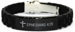 Ephesians 4:29 Black Glidelock Bracelet Bible Verse Ephesians 4:29 Religious Jewelry Engraved for Women Men Personalized Ephesians 4:29 Inspirational Christian Faith Adjustable Bracelet Motivational