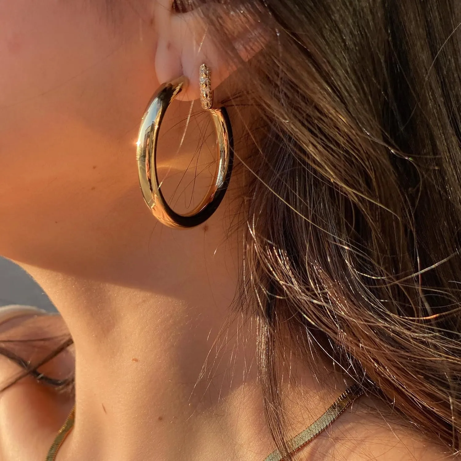 EPIRORA Gold Hoop Earrings Set for Women, Hypoallergenic 18k Gold Plated Sterling Silver Large Chunky Hoops Pearl Earrings Jewelry for Her, 20-50MM