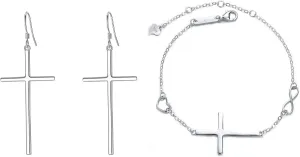 EVER FAITH 925 Sterling Silver Jewerly Set Religious Classic Cross Bracelet Hook Dangle Earrings For Woman Girls
