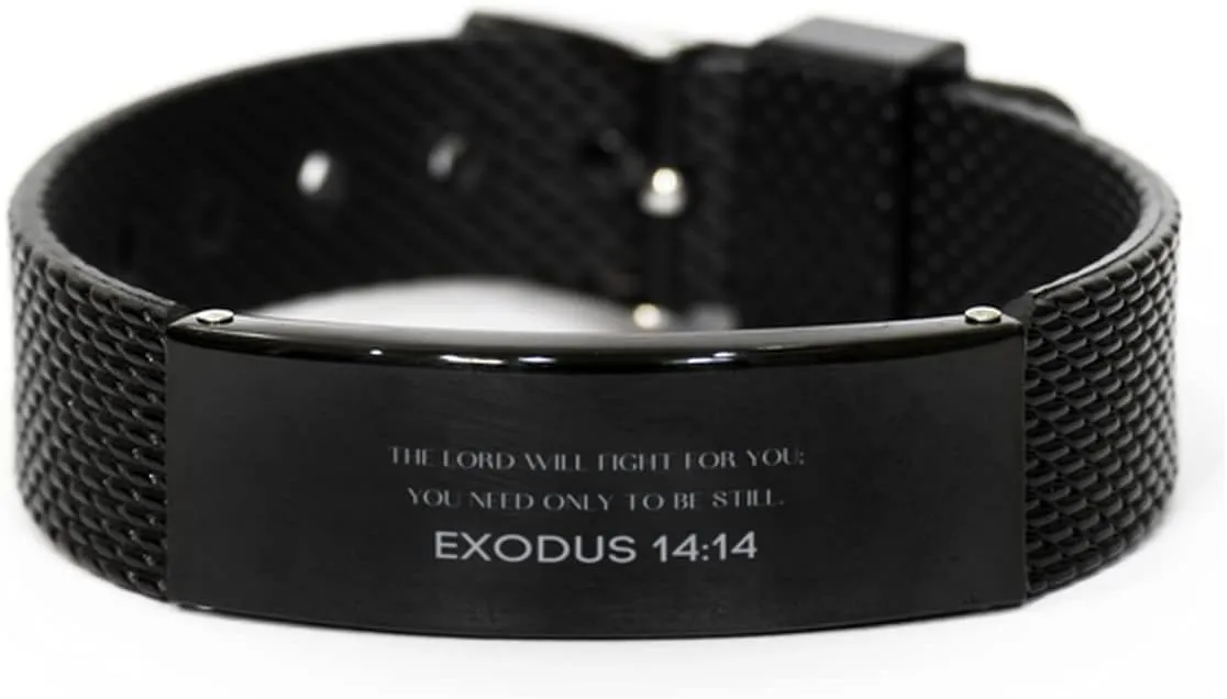 Exodus 14:14 Christian Black Shark Mesh Bracelet Gifts, Faith Message Prayer Exodus 14:14 Religious Bracelets for Women Men Exodus 14:14 Bible Verse Inspirational Mantra Adjustable Bracelet Power of