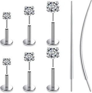 F136 Titanium Threadless Nose Rings Piercing Jewelry 20/18g Flat Back Earring Surgical Steel Push In Long Post Cartilage Tragus Stud Earrings for Women