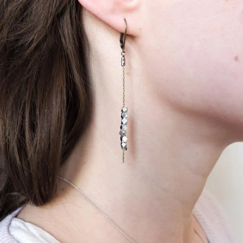 Faceted Bead Earrings - Silver Plated