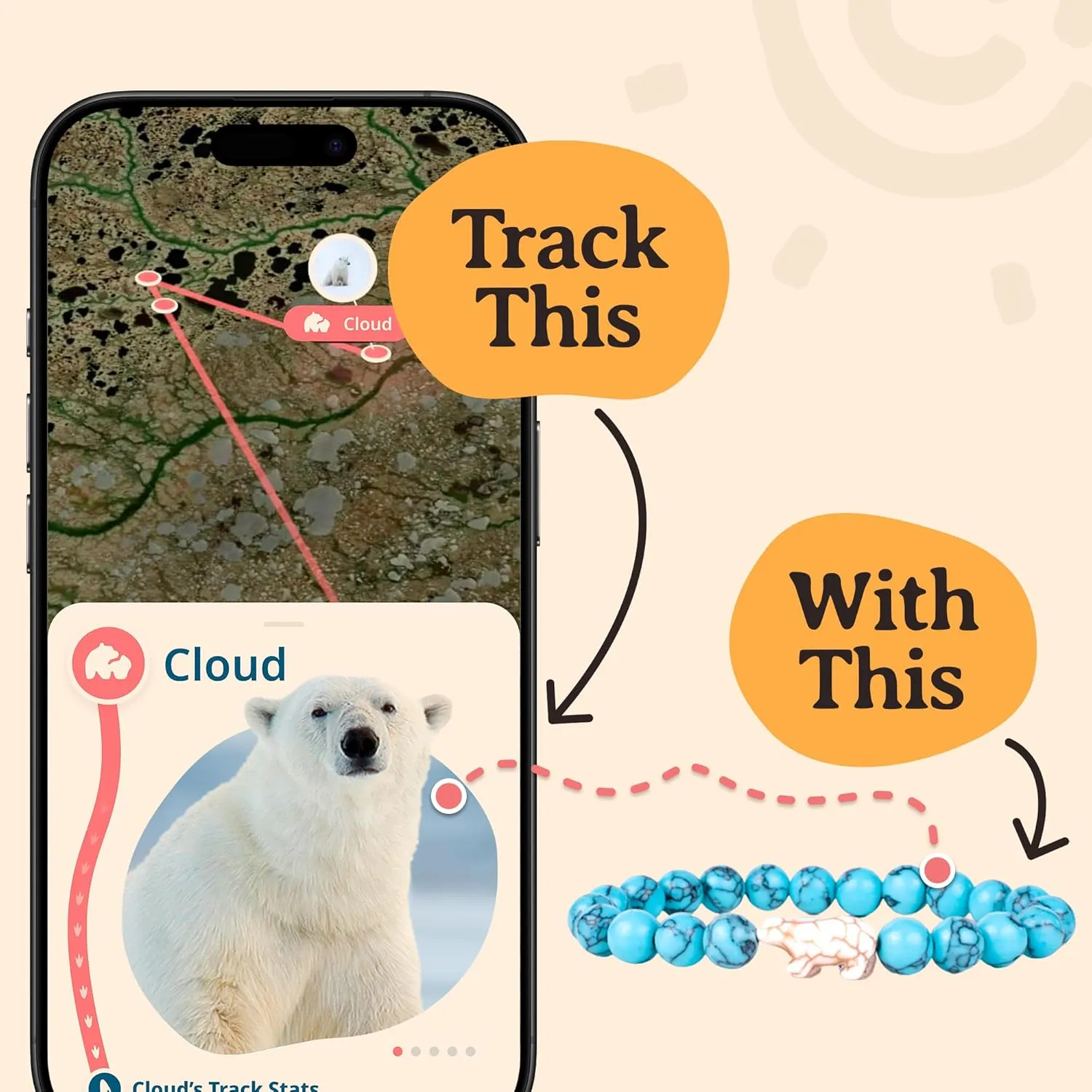 Fahlo Polar Bear Tracking Bracelet, Elastic, supports Polar Bears International, one size fits most for Men and Women
