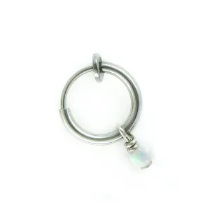 Fake Belly Piercing Clip On Navel Ring with Opal Charm - No Piercing Belly Ring - Fake Body Jewelry (Silver   Pink Opal)