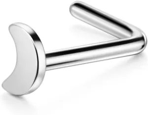 FANSING 20g Nose Rings L Shaped Nose Stud Surgical Steel Nose Studs for Women Men Moon Nose Rings Studs 20 Gauge Nostril Piercing Jewelry 1 Piece