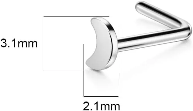 FANSING 20g Nose Rings L Shaped Nose Stud Surgical Steel Nose Studs for Women Men Moon Nose Rings Studs 20 Gauge Nostril Piercing Jewelry 1 Piece
