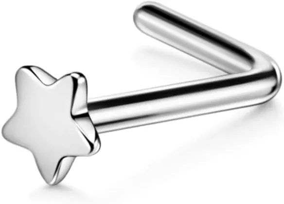 FANSING 20g Nose Rings L Shaped Nose Stud Surgical Steel Nose Studs for Women Men Star Nose Rings Studs 20 Gauge Nostril Piercing Jewelry 1 Piece