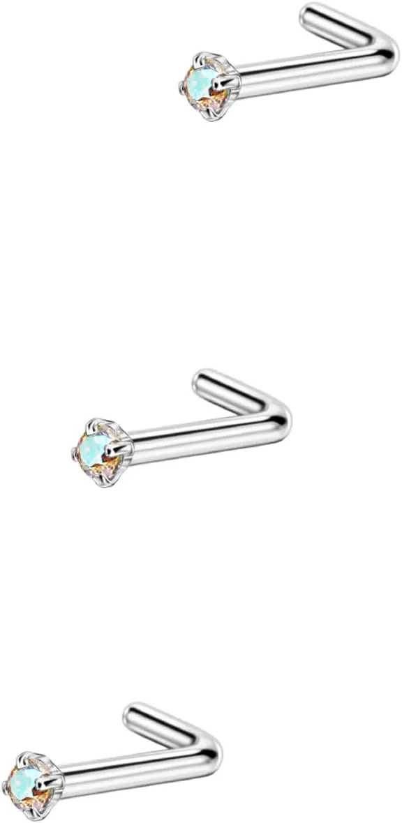 FANSING 3 Pieces CZ Nose Studs L Shape Nose Rings Studs for Women Surgical Steel Nostril Piercing Jewelry