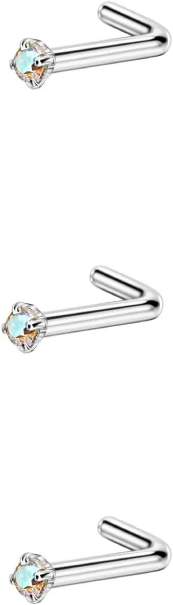 FANSING 3 Pieces CZ Nose Studs L Shape Nose Rings Studs for Women Surgical Steel Nostril Piercing Jewelry
