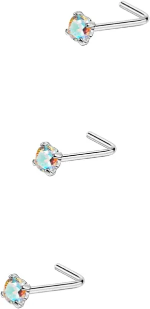 FANSING 3 Pieces CZ Nose Studs L Shape Nose Rings Studs for Women Surgical Steel Nostril Piercing Jewelry