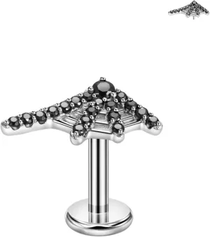 FANSING Black CZ Spider Web Threadless Push Pin Labret Studs 316L Surgical Steel Halloween Piercing Jewelry