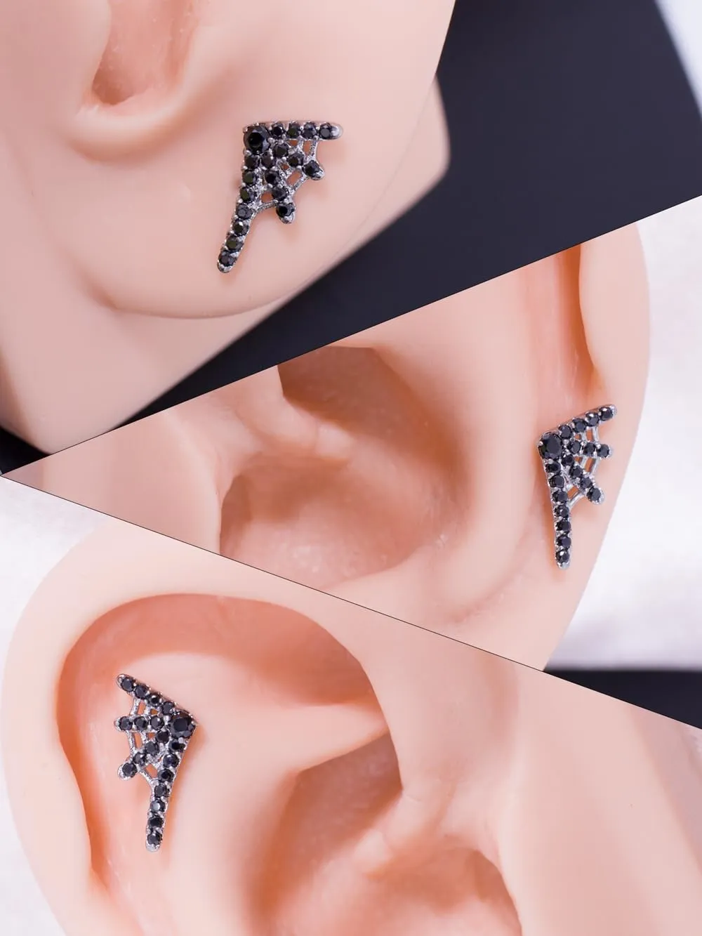 FANSING Black CZ Spider Web Threadless Push Pin Labret Studs 316L Surgical Steel Halloween Piercing Jewelry