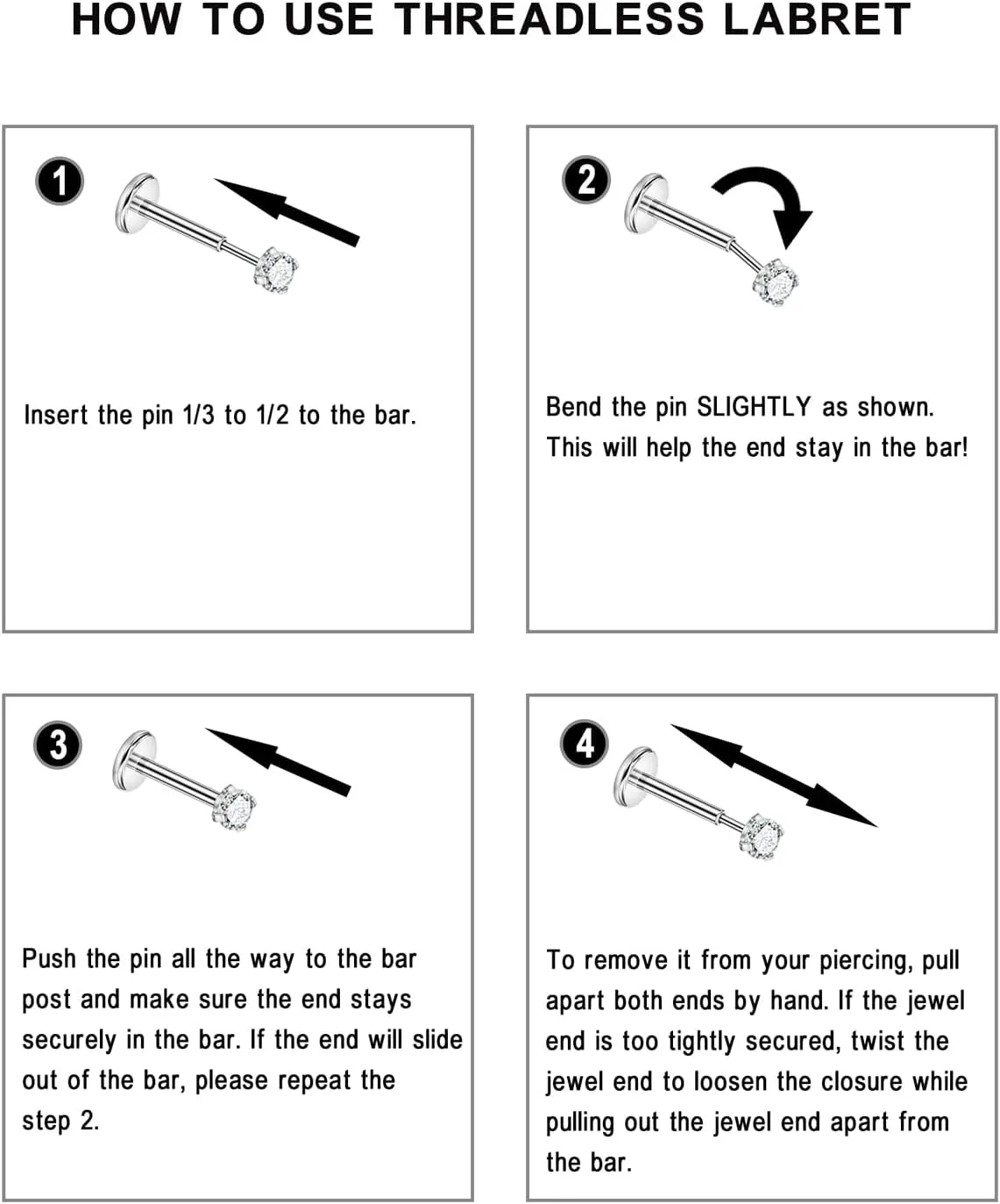FANSING Devil Labret Studs Threadless Push Pin Earrings 316L Surgical Steel Piercing Jewelry
