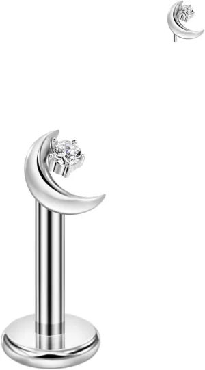 FANSING Moon Threadless Push Pin Labret Studs Surgical Steel Piercing Jewelry