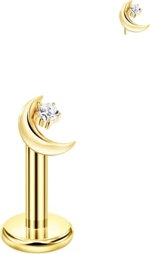 FANSING Moon Threadless Push Pin Labret Studs Surgical Steel Piercing Jewelry