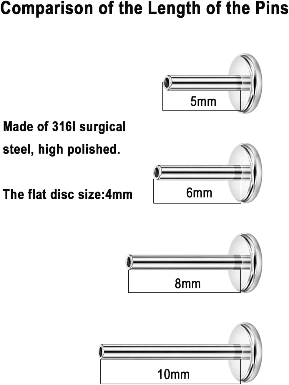 FANSING Moon Threadless Push Pin Labret Studs Surgical Steel Piercing Jewelry