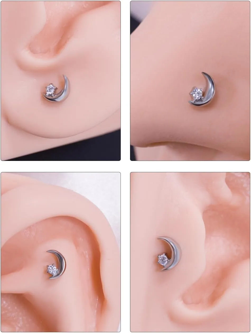 FANSING Moon Threadless Push Pin Labret Studs Surgical Steel Piercing Jewelry