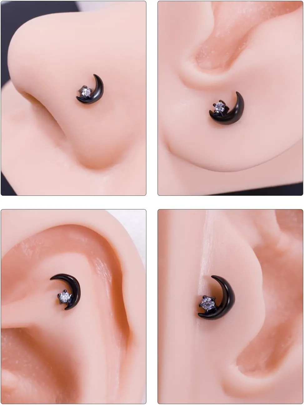 FANSING Moon Threadless Push Pin Labret Studs Surgical Steel Piercing Jewelry