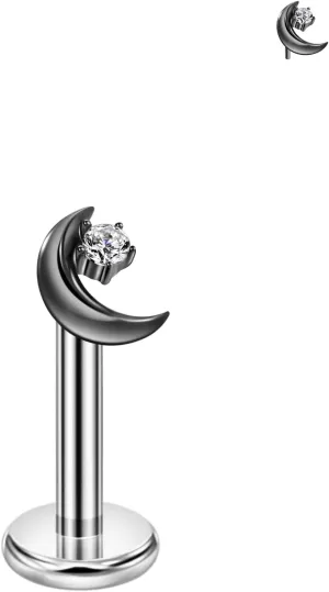 FANSING Moon Threadless Push Pin Labret Studs Surgical Steel Piercing Jewelry
