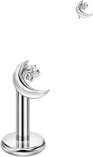 FANSING Moon Threadless Push Pin Labret Studs Surgical Steel Piercing Jewelry