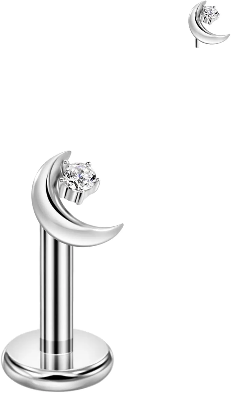 FANSING Moon Threadless Push Pin Labret Studs Surgical Steel Piercing Jewelry