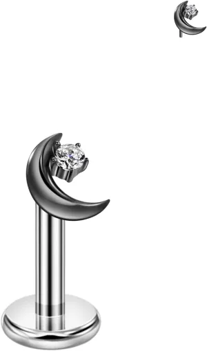 FANSING Moon Threadless Push Pin Labret Studs Surgical Steel Piercing Jewelry