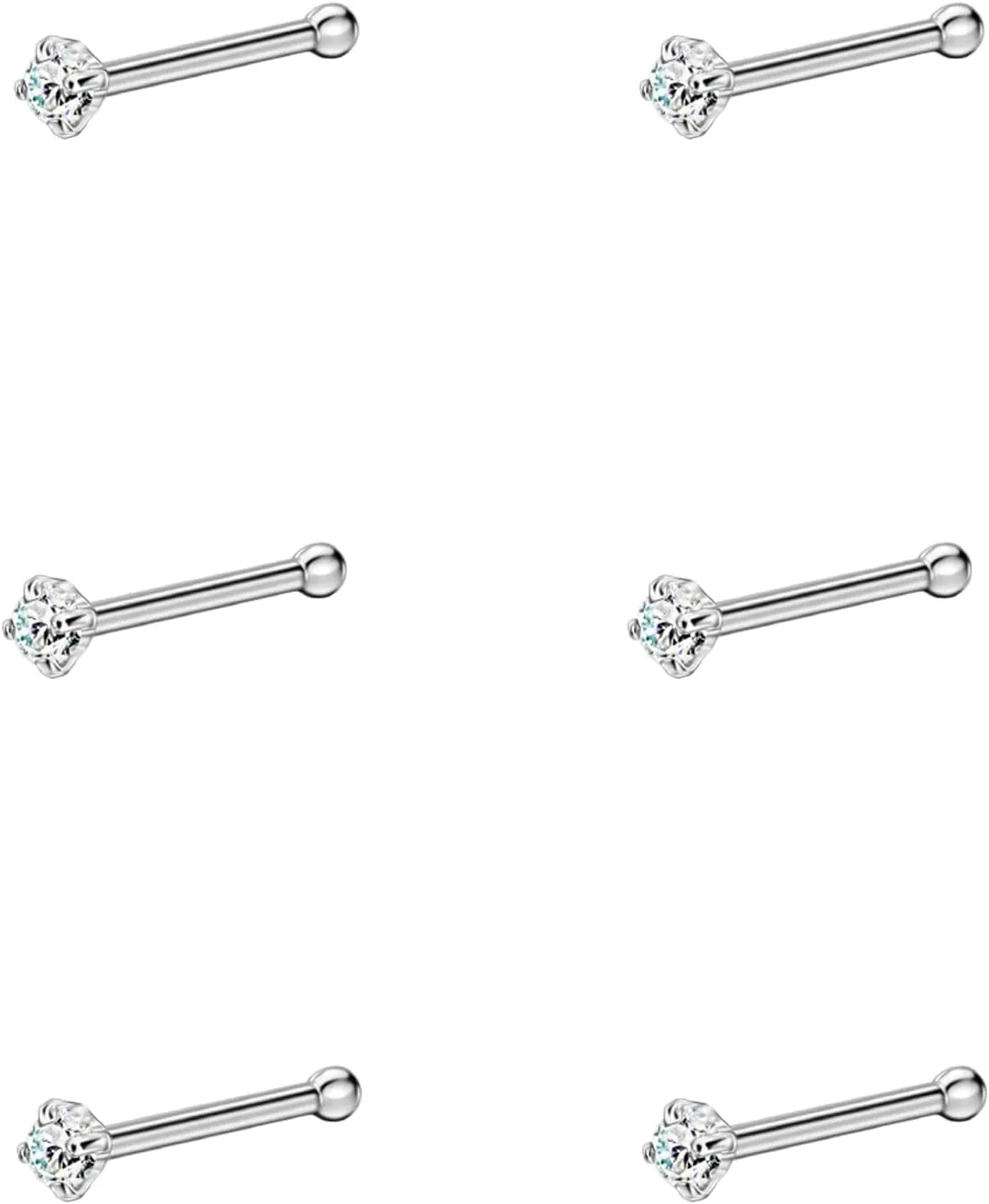 FANSING Nose Rings Studs for Women Men Surgical Steel Nose Bone CZ Nose Studs Straight Nose Ring Nostril Piercing Jewelry 6 Pieces
