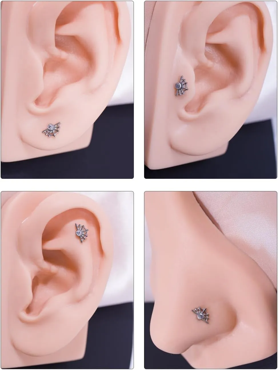 FANSING Spider Web Labret Studs with Zircon Threadless Push Pin Earrings 316L Surgical Steel Halloween Jewelry