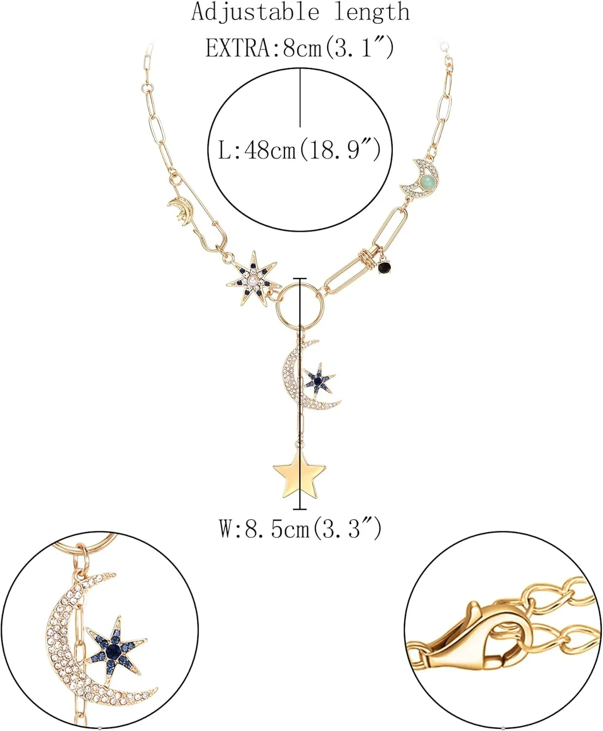 FANZE Charm Evil Eye Pendant Necklace for Women, Crystal Rhinestone Chunky Gold Paperclip Chain Adjustable, Engraved Round Coin Flower Starfish, Dainty Luck Amulet Jewelry Gift
