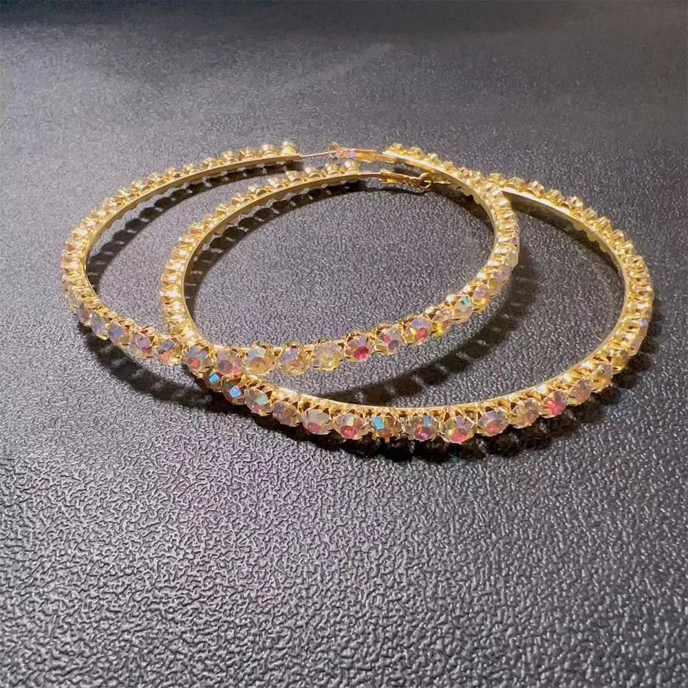 Fashion 70mm Rhinestones Big Large Hoop Earrings for Women Sparkly Colorful Crystal Huggie Hoops Hypoallergenic Dainty Round Circle Hooped Earrings Fashion Jewelry Party Christmas Gifts