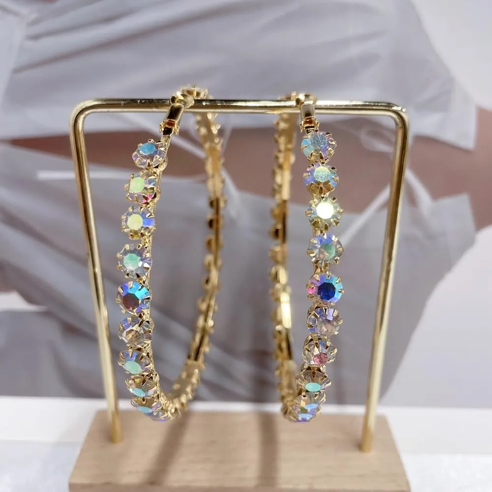 Fashion 70mm Rhinestones Big Large Hoop Earrings for Women Sparkly Colorful Crystal Huggie Hoops Hypoallergenic Dainty Round Circle Hooped Earrings Fashion Jewelry Party Christmas Gifts