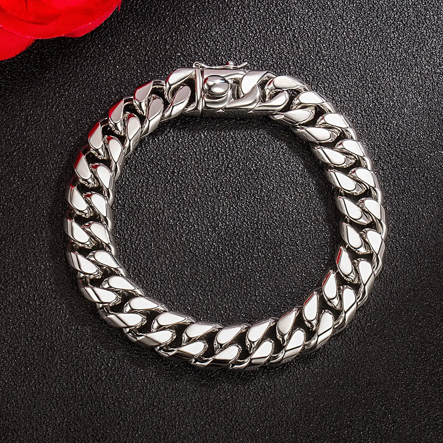 Fashion 925 Sterling Silver Solid Miami Cuban Link Chain Bracelet 8MM-12MM-14MM Curb Cuban Solid Thick Big Link Bracelet For Men 7-10 Inch Jewelry Gift