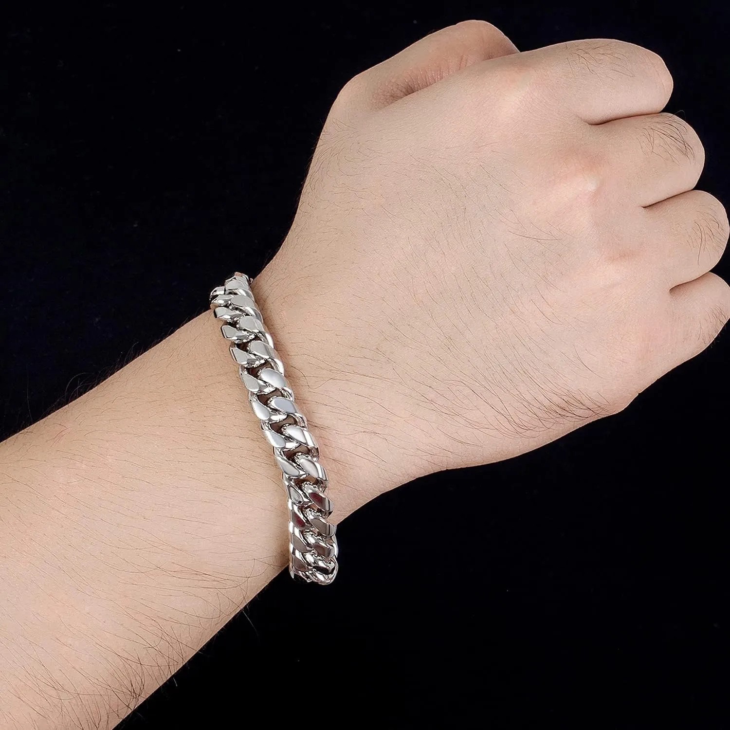 Fashion 925 Sterling Silver Solid Miami Cuban Link Chain Bracelet 8MM-12MM-14MM Curb Cuban Solid Thick Big Link Bracelet For Men 7-10 Inch Jewelry Gift