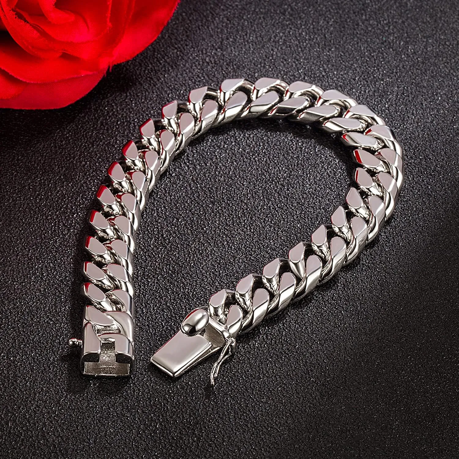 Fashion 925 Sterling Silver Solid Miami Cuban Link Chain Bracelet 8MM-12MM-14MM Curb Cuban Solid Thick Big Link Bracelet For Men 7-10 Inch Jewelry Gift