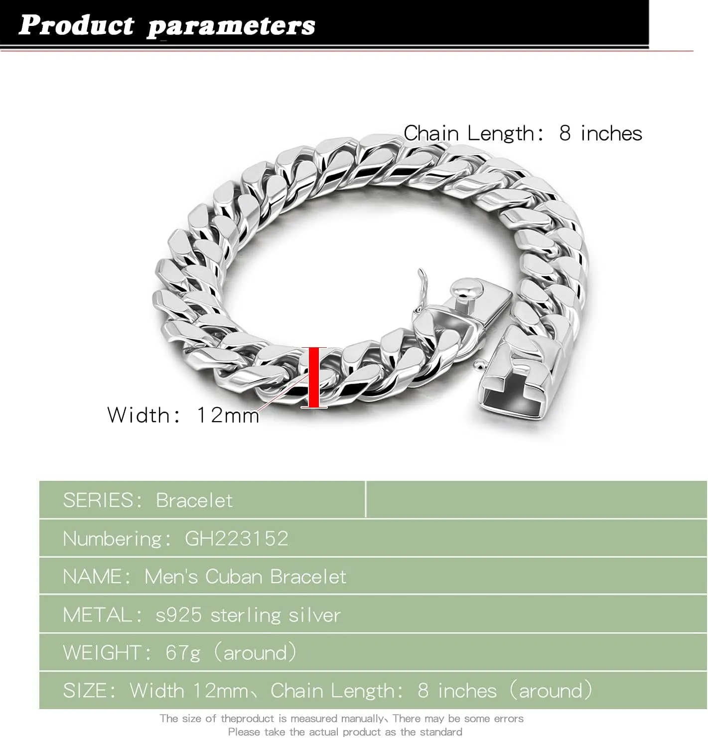 Fashion 925 Sterling Silver Solid Miami Cuban Link Chain Bracelet 8MM-12MM-14MM Curb Cuban Solid Thick Big Link Bracelet For Men 7-10 Inch Jewelry Gift
