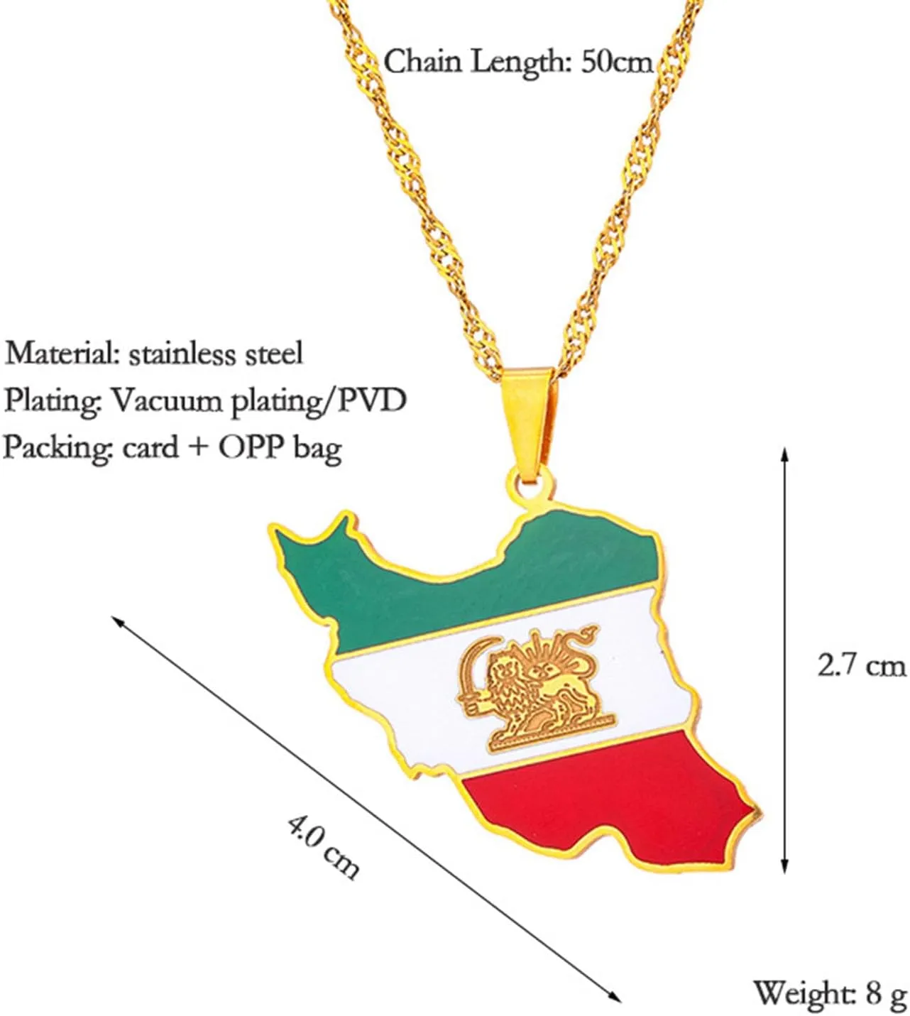 Fashion Map of Iran Stainless Steel Iranian Pendant Necklace