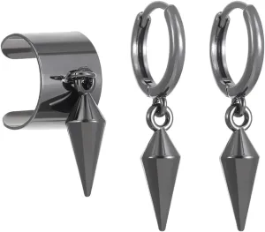 Fashion Spike Earrings for Women Men Punk Minimalist Huggie Dangle Drop Clip on Cartilage Non Piercing Earring Black Gothic Style Small Hoop Cuff Helix Wrap Personalized Punk Jewelry Set Unisex