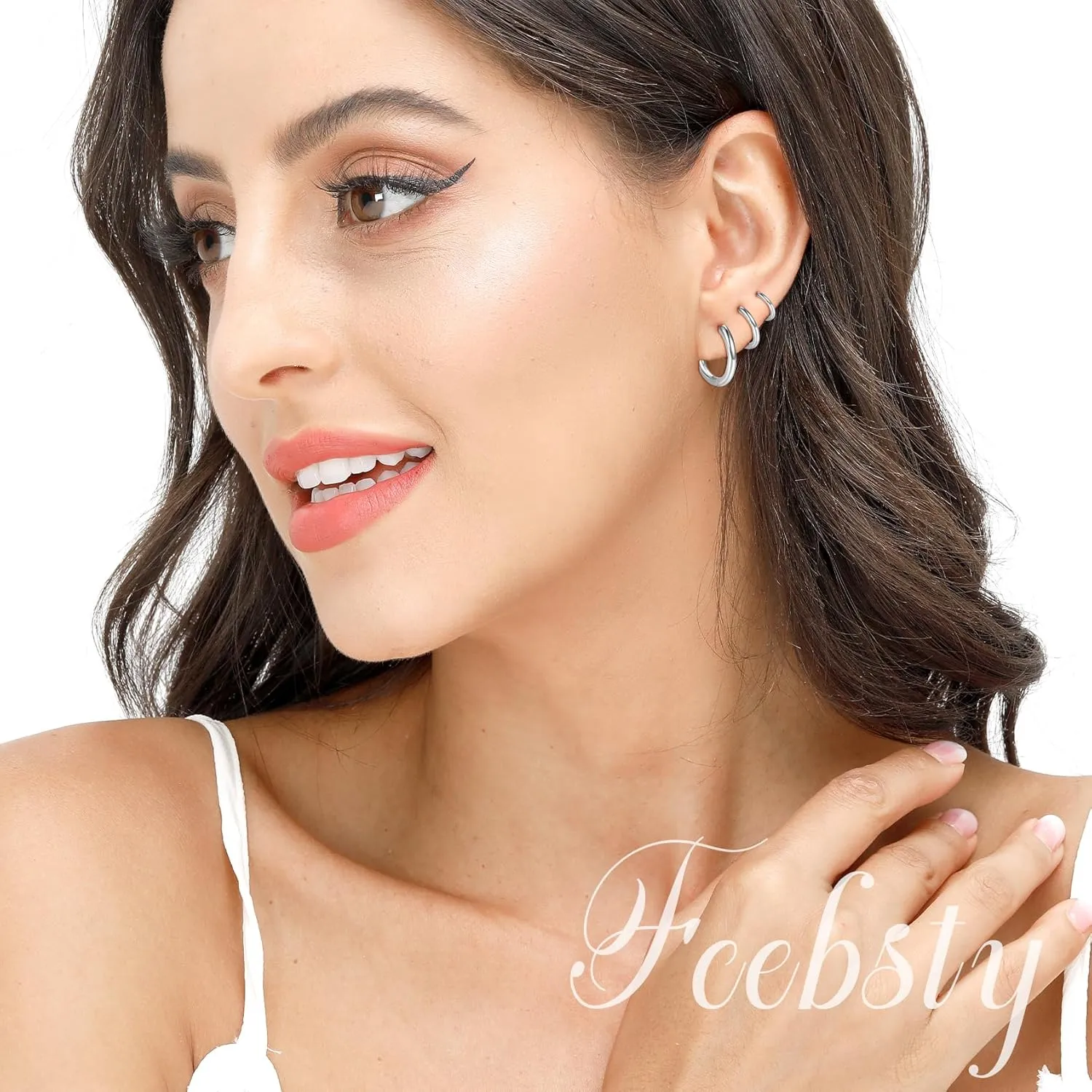 Fcebsty 4 Pairs Small Silver/Gold Hoops Earrings Set for Women Lightweight Earrings for Multiple Piercings Cartilage Helix Huggie Hoop Pack for Women Men